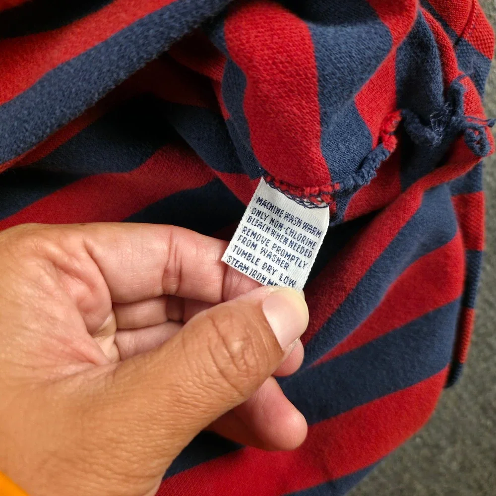 VTG Polo Ralph Lauren Polo Shirt Mens XL Navy Red Striped Pony Classic Fit Pique